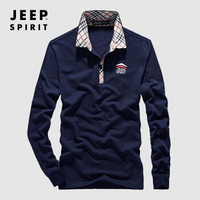 吉普JEEP 长袖T恤男POLO衫2019秋季新品翻领纯色棉质男士男装上衣RSC96036 深蓝色 XL