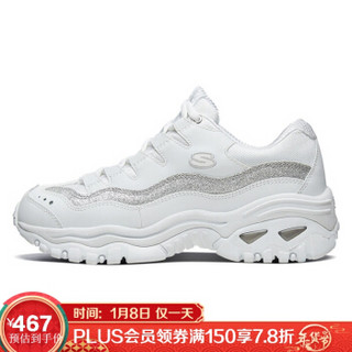 斯凯奇（Skechers）女款时尚复古厚底增高老爹熊猫运动休闲鞋 13415 白色/银色 37