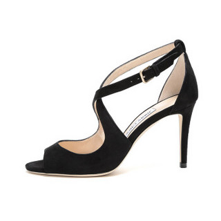 JIMMY CHOO 周仰杰 女士黑色绒面皮革高跟凉鞋 EMILY 85 SUE 247 BLACK 39码