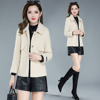 沫欣 毛呢大衣女2019冬季新品女装流行小个子纯色双排扣气质通勤呢子大衣羊羔毛呢外套 KKWH3104 白色 L