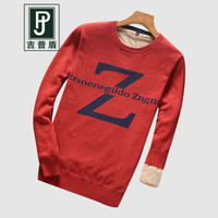 吉普盾加绒针织衫男2019冬季新款休闲圆领上衣打底毛衣男 红色 2XL