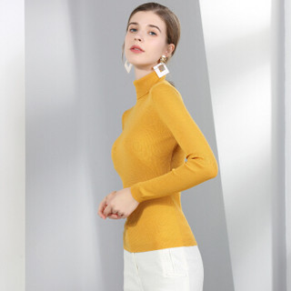 皮尔卡丹打底衫女高领短款套头修身保暖打底针织衫黄色 M