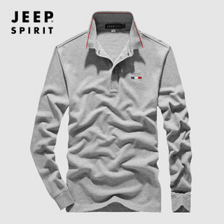 吉普JEEP 长袖T恤男POLO衫2019秋季新品翻领纯色棉质男士男装上衣RSC96031 灰色 XL