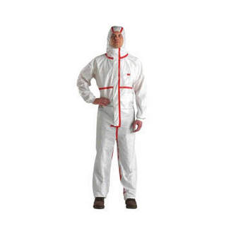 3M 4565白色带帽红色胶条防护服 工作服防尘防化防液体喷溅安全隔离服 1套 白色 L