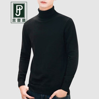 吉普盾高领毛衣男装秋冬季简约纯色百搭打底毛衣休闲修身针织衫男 黑色 L