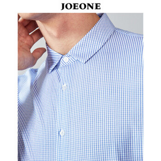 九牧王（JOEONE）男装短袖衬衫2019夏季新款中年商务职业格纹正装上衣JC292442T 蓝格 165/84A[38]