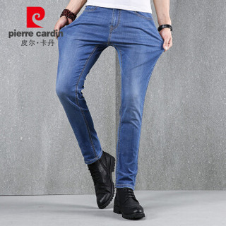 皮尔卡丹（pierre cardin）203915-0800 长裤男宽松小脚春夏新品水洗弹力商务休闲牛仔裤 蓝色 33