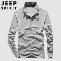 吉普 JEEP 男衬衫2019秋冬季新品男士休闲商务格子领纯色POLO衫中青年时尚打底衫 RSC96036 灰色 2XL