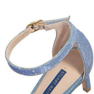 STUART WEITZMAN 斯图尔特·韦茨曼 SW 女士蓝色织物高跟凉鞋  NUNAKEDSTRAIGHT AQUA ICE NIGHTTIME 37.5