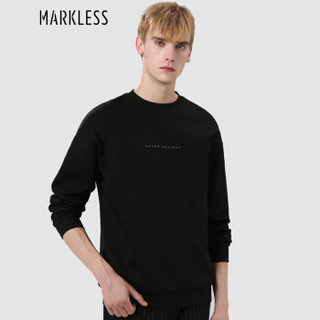 MARKLESS 卫衣男2019秋季新品休闲圆领长袖T恤时尚纯色印花打底衫WYA9420M黑色 175/92（L）