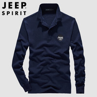 吉普 JEEP 男衬衫2019秋冬季新品男士休闲商务翻领纯色POLO衫男青年时尚上衣男装 RSC96032 深蓝 L