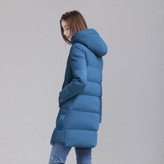 雪中飞 连帽领羽绒服女中长款韩版修身冬装外套 X90141116F 蓝色4XL
