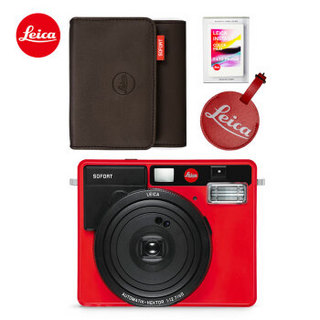 徕卡SOFORT红色+彩色相纸(两盒装)+棕色相机包+行李牌