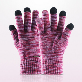GLO-STORY 毛线手套男女 冬季针织触屏手套男 女士冬季情侣款保暖毛线手套加绒渐变色MST844207 渐变紫粉