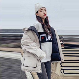 MAX WAY 女装 2019年秋冬韩版ins工装外套新款休闲连帽棉服QDmw0818 米白色 XL