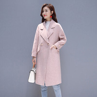 丽乔 毛呢大衣女中长款显瘦冬季2019新款女装时尚气质百搭优雅韩版潮 yzADMS18039 粉色 XL