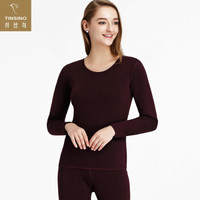 纤丝鸟保暖内衣男加绒加厚冬季青年情侣保暖衣套装女士秋衣秋裤 女 酒红色 圆领 XXL