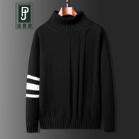 吉普盾毛衣男2019新款秋季韩版高领针织衫修身套头打底衫百搭毛线衫 黑色 XL