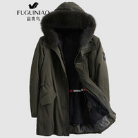 富贵鸟 派克服 男士2019秋冬季新品兔毛皮内胆外套男装青年潮流百搭狐狸毛皮领皮衣男 绿色 4XL