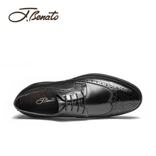 宾度（J.Benato）男士英伦潮流布洛克商务时尚舒适系带正装皮婚鞋 7R871 黑色 40