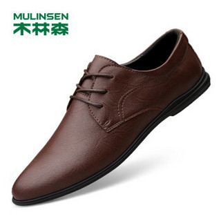 木林森（MULINSEN）韩版简约商务休闲鞋男鞋 时尚青年休闲皮鞋男系带牛皮单鞋子 棕色 41 2127
