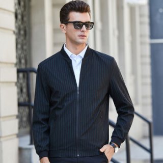 凯撒kaiser男士夹克防风外套春秋款男装外套上衣时尚竖条纹棒球领夹克