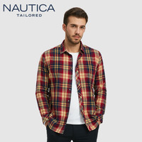 诺帝卡 NAUTICA 2019冬季新款磨毛格子衬衫男士长袖时尚休闲英伦风格纹衬衣NCZ96527 深红格纹 40(175/92A)