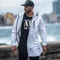  AK男装（AKSERIES） 2018秋冬新款主题印花风衣外套1806003 黑色 S