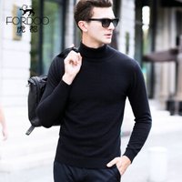 虎都羊绒衫男士可翻高领羊绒毛衣打底保暖合体微弹2019冬季新款时尚内搭HDDT9610 黑色A L