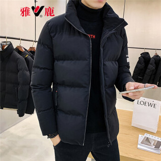 雅鹿棉服男2019冬季新款时尚休闲短款立领棉衣男士保暖面包服工装潮棉袄外套 M005款（黑色） 4XL