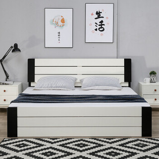 旭宜锦居 床 现代简约1.5米实木卧室单人双人床 象牙白+黑胡桃 A533