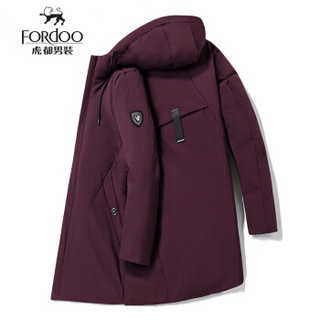 虎都（FORDOO）羽绒服男 2019冬季新款男装中长款连帽羽绒服加厚保暖外套男 58880077 077枣红 185/3XL