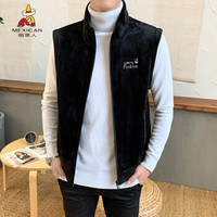 稻草人（MEXICAN）2019冬季新款男士外套立领羊羔绒保暖马甲青年马夹金丝绒坎肩背心男装 黑色 L