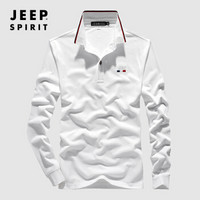 吉普JEEP 长袖T恤男POLO衫2019秋季新品翻领纯色棉质男士男装上衣RSC96031 白色 2XL