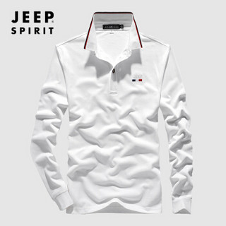 吉普JEEP 长袖T恤男POLO衫2019秋季新品翻领纯色棉质男士男装上衣RSC96031 白色 2XL