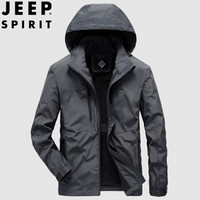 吉普 JEEP 2019春秋新品男装夹克外套男士薄款立领茄克衫防风衣BB076 暗灰色 4XL