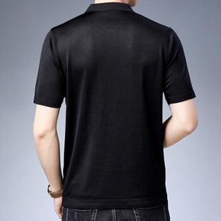 皮尔卡丹T恤男短袖夏季纯色宽松翻领图案薄款打底衫黑色 M