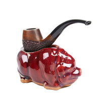 若烟 烟斗黑檀实木 便携过滤烟丝斗烟嘴烟具男士父亲节礼品 木纹色免漆雕刻(送八件套配件) RY1014