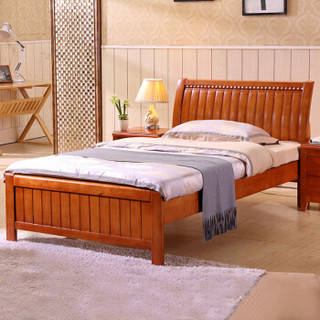 洛克菲勒 实木床橡木床单人储物床海棠色宽1.35米