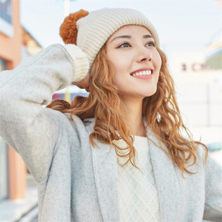 意大利袋鼠（L'ALPINA）冬季韩版可爱少女围巾帽子女百搭一体两用学生保暖毛线帽子针织围脖 米色693MZ1004