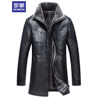 罗蒙（ROMON）仿皮皮衣男 2019冬季新款加绒加厚商务休闲男士修身皮夹克外套男9JK946500 黑色 3XL