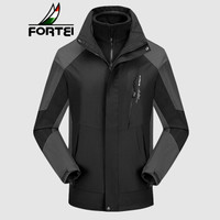 富铤(FORTEI)情侣户外冲锋衣男两件套2019冬季新款三合一加厚棉服男防寒保暖登山服男装 黑色(男) 2XL