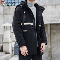 啄木鸟（TUCANO）羽绒服男2019冬季新款时尚中长款连帽保暖工装外套服青少年休闲男装 黑色 3XL