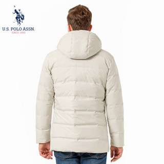 U.S. POLO ASSN.羽绒服2019秋冬季新款连帽时尚潮男百搭中长款休闲舒适防寒外套 6194117166 白灰 3XL