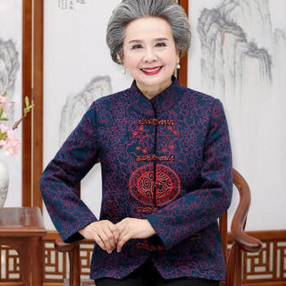 维迩旎 2020春季新款女装中老年外套妈妈装唐装短款老人衣服 WLPMM62321 紫色圆福花 4XL