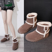 卡帝乐鳄鱼 CARTELO 雪地靴女短筒韩版拼接百搭厚底保暖加绒棉鞋 KDLQW-9003 豆沙 37/235(1.5)