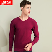红豆居家 情侣保暖内衣秋冬男士发热超暖V领秋衣上衣 男士绅士红 170/95