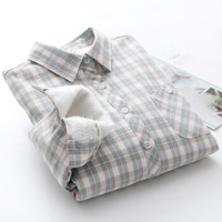 AUDDE 2019冬季新款女装新品韩范格子加绒衬衫女长袖保暖学生百搭加厚衬衣小清新 WLPXQ768 清新绿格 L