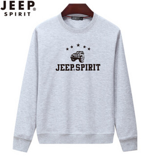 吉普 JEEP 长袖卫衣男秋季休闲百搭时尚印花圆领套头T恤 SS65010 灰色 XL