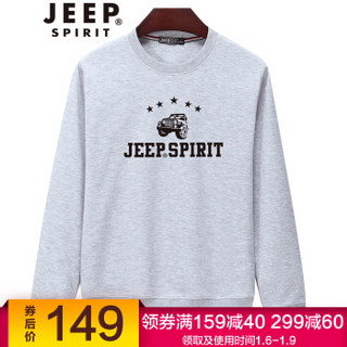 吉普 JEEP 长袖卫衣男秋季休闲百搭时尚印花圆领套头T恤 SS65010 灰色 XL